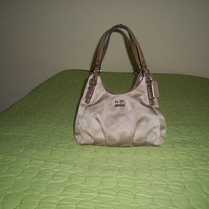 Coach Signature Beige Satin Shoulder Bag
